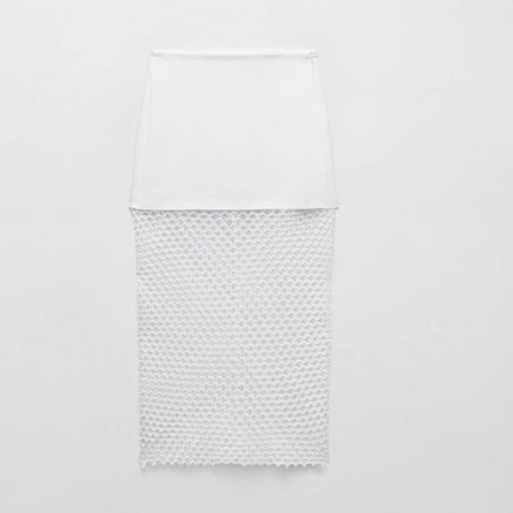 Zara White SKIRT WITH MESH TRIM Size Large - Picture 8 of 10